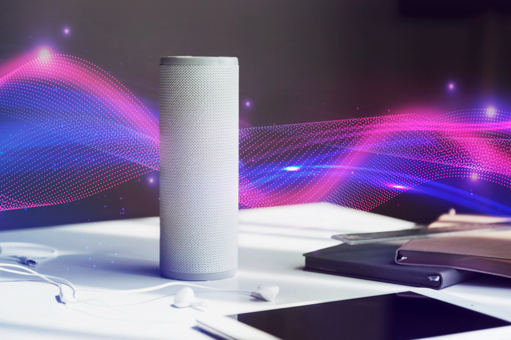 smart speakers creating music wave and voice search device